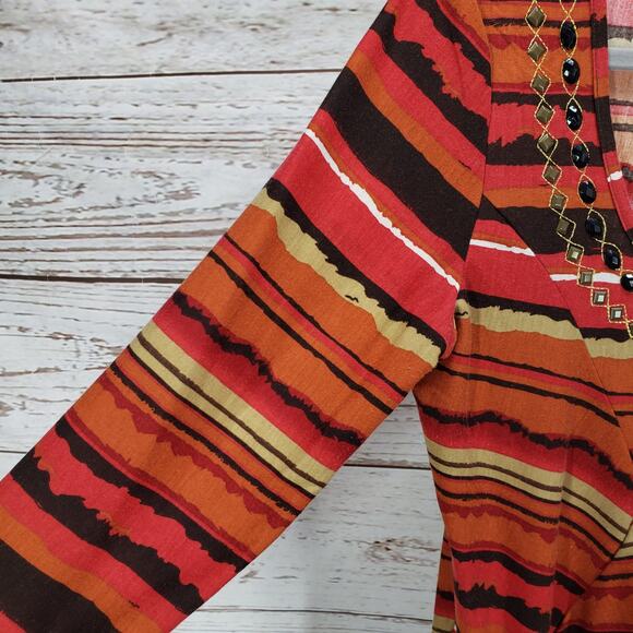 Wrangler Women's Cotton Blend Beaded Striped Long Top Size Large - Picture 4 of 12